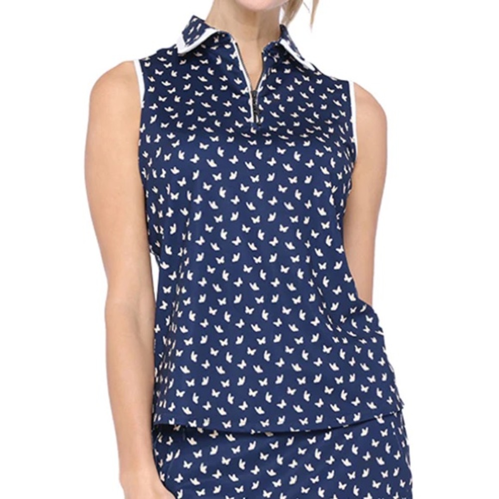 Net Belyn Key Birdie Sleeveless Butterfly Print Golf‎ Tank Navy/White Size Small
